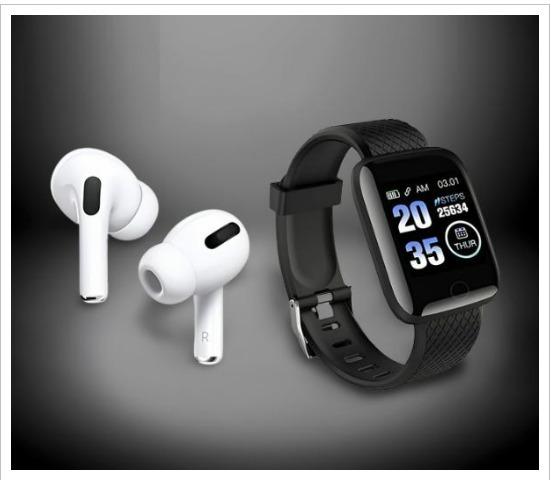 Combo: Truly Wireless Earbuds with Mic & D116 Bluetooth Smartwatch with Heart Rate Monitor