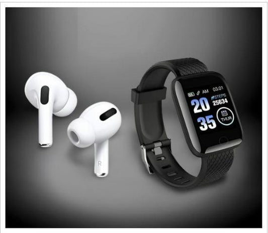 Combo: Truly Wireless Earbuds with Mic & D116 Bluetooth Smartwatch with Heart Rate Monitor