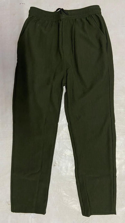 Men's Dark Green Loose Fit Corduroy Cargo Style Trouser